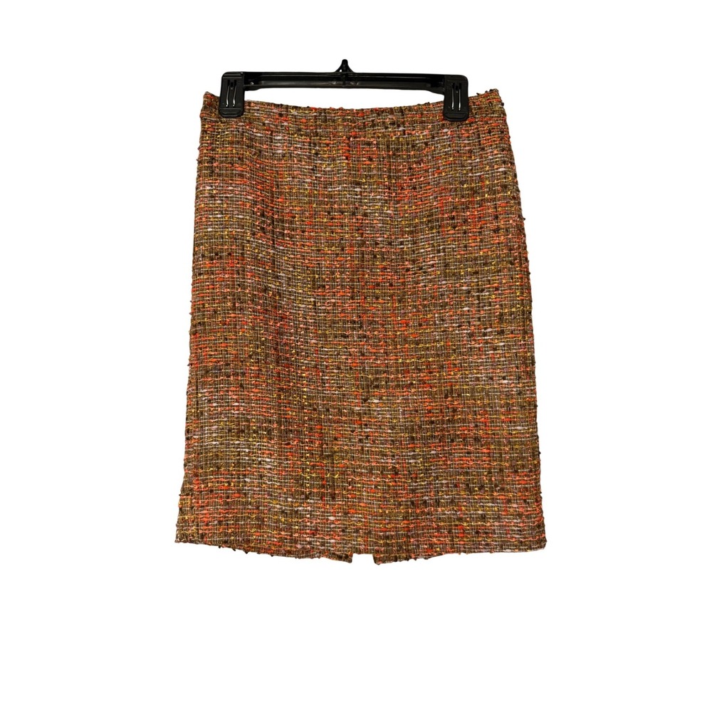 J. CREW‎ The Pencil Skirt Tweed Orange Brown Multi Color Size 2